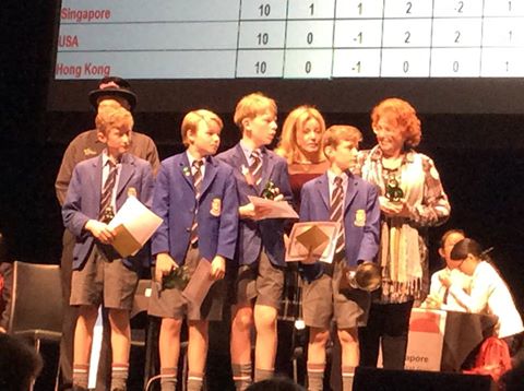 The New Zealand team pose after winning the Kids' Lit Quiz World Final in 2016